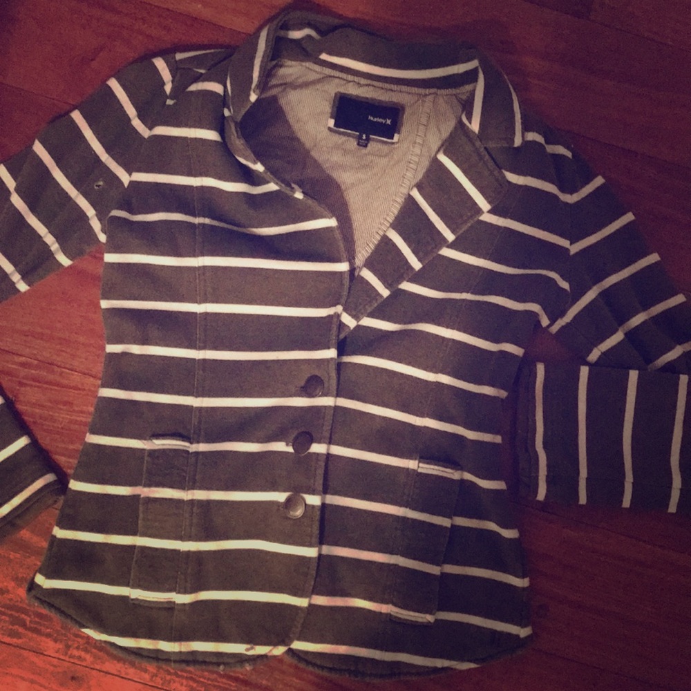 Hurley forest green & white striped jacket blazer
